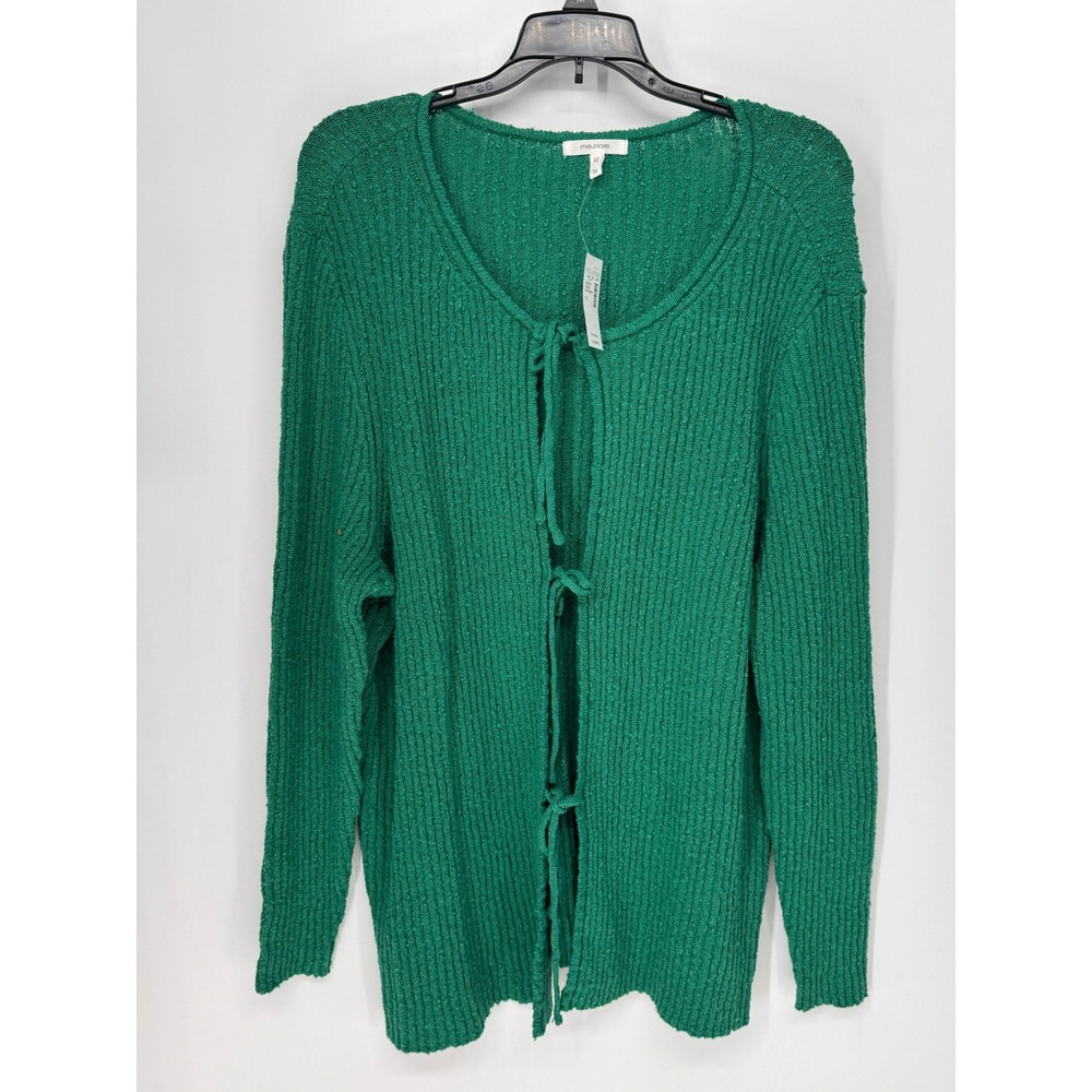 Maurices Cardigan Women 1X Green NWT Tie Front Ribbed Knit Long Sleeve Sweater
